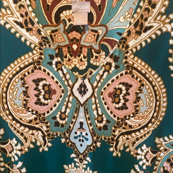 Chico's Fleurprint Teal dress Size Medium (8/10) - Picture 4 of 6